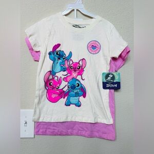 Disney Stitch Kids T-Shirt - Cream and Pink (2pack)